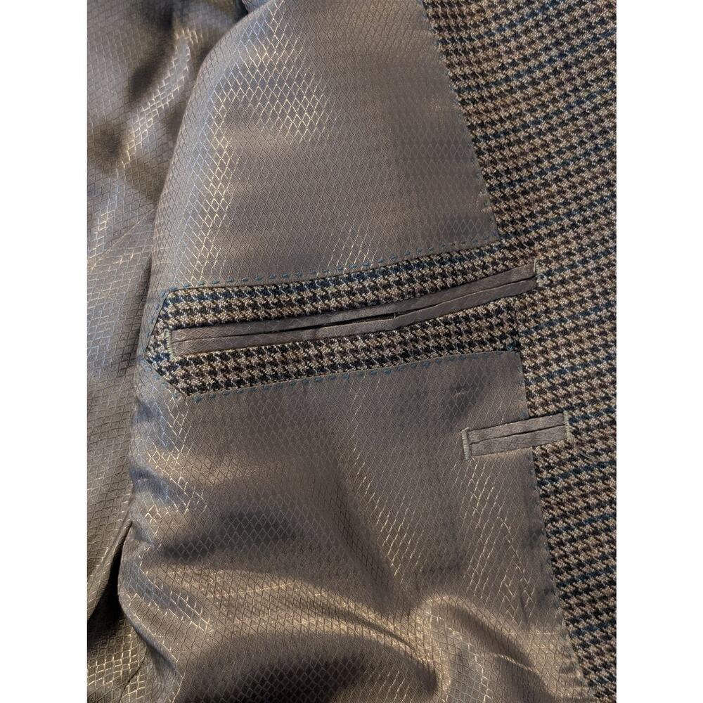 Tasso Elba Macy's Elbow Patch 100% Wool Brown Houndstooth Sports Coat Mens 44R - Picture 8 of 11
